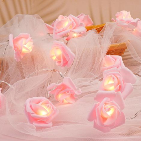 Rosen-Lichterkette, 20 LED-Schaumstoffblumen in Rosa, 3 m lange, batteriebetriebene Lichterkette für Weihnachts- und Hochzeitsdekoration (1/5)