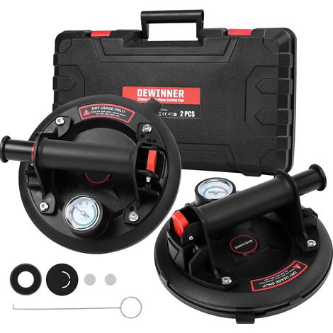 2x Ventouse à Vide Robuste DEWINNER Poignée en ABS, Capacité de Charge de 230kg, Ventouse Industrielle pour le Levage de Surfaces Planes et Non Poröuses