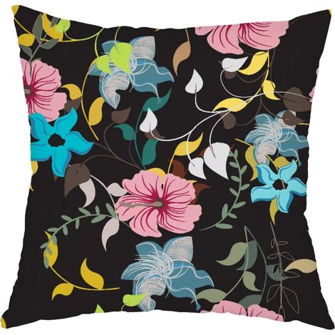 Kissenbezug aus Baumwolle und Leinen mit Mandala-Muster im Bohème-Stil, Wohnaccessoire, moderner Gartenstuhl, bunte Frühlingsblumen