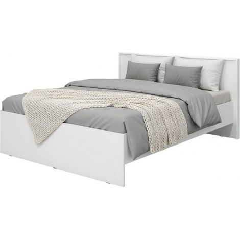Letto Matrimoniale Gamalero, Letto Matrimoniale Testiera Dettaglio Geometrico, Imbottito, Dimensione Materasso 160x200 cm, Bianco Opaco