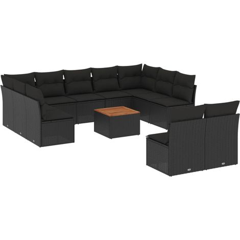 Salon de jardin 12 pcs avec coussins noir résine tressée (1/3)