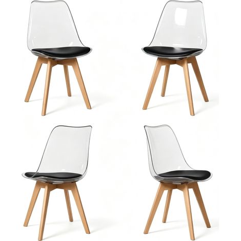 Pack de 4 sillas de comedor de 83 cm de madera, plástico y polipiel negras - CHICFURN (1/5)