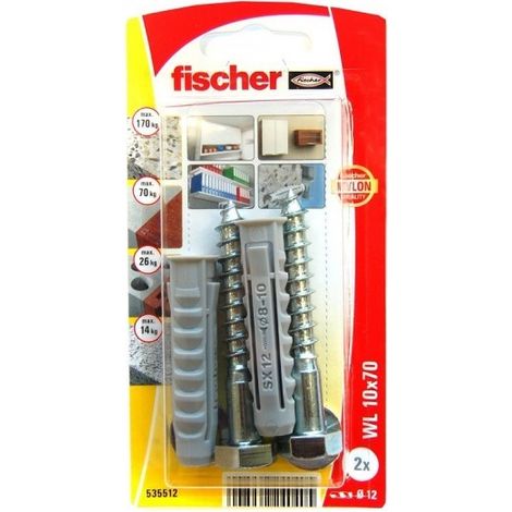 Blister de tornillos, tacos y arandelas WL 10x70 K - FISCHER