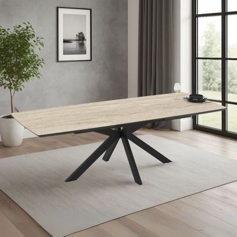 Tavolo allungabile Verano piano effetto marmo travertino beige e base nera 180/240x100x76H (1/5)
