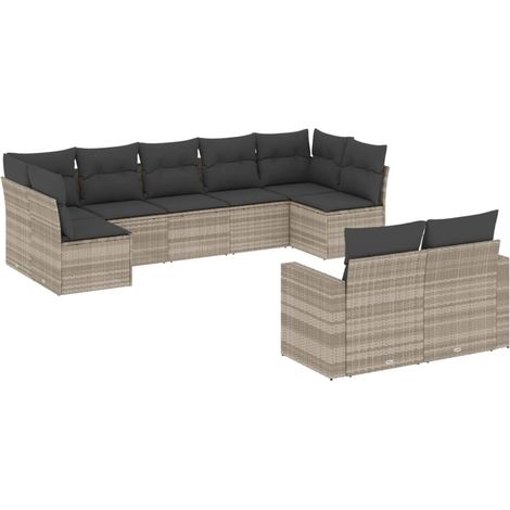 vidaXL Set muebles jardín 9 pzas y cojines ratán sintético gris claro (1/2)