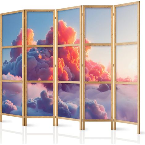 Paravent artgeist 3 Paneele rosa Holz und Stoff 225x172 cm