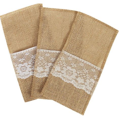 40Pcs Sacs à Couverts en Jute, Porte-couverts en Toile de Jute, Sacs à Couverts Vintage avec Décoration de Mariage en Dentelle Centres de Table pour Restaurant, Fête, Mariage (1/4)