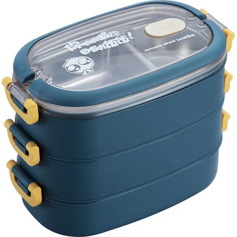 Boîtes Lunch Box 3 Étages   ,La paille de blé Bento Box Japonais, Boîte à Bento Enfant et Adultes Pour le bureau, école, ou picnic bleu (1/3)