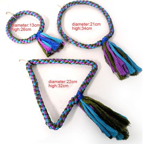 Accessoires pour jouets à mâcher pour oiseaux, balançoire triangulaire ronde en coton coloré (Triangle) (1/2)