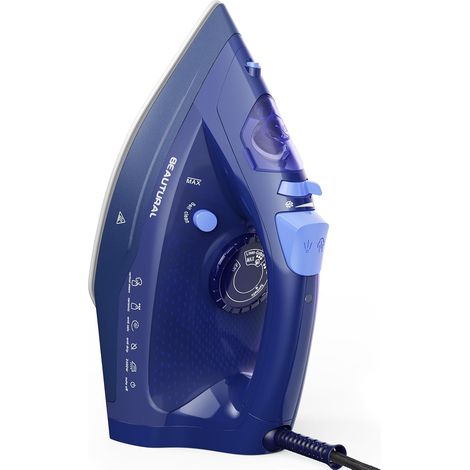 Fer à Repasser Vapeur 2600W 350ml Bleu  Semelle céramique, auto-nettoyage, arrêt auto, anti-gouttes, câble 1,9m, repassage efficace et sûr. (1/5)