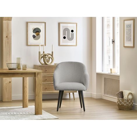 BOBOCHIC - Chaise SOPHIE tissu bouclette et pieds scandinaves noirs Gris clair (1/5)