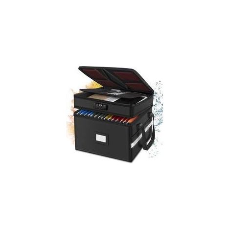 Boite Ignifuge,Porte-Documents Ignifuge Avec Serrure,Boîte de Rangement Ignifuge à 2 Couches(39.5x31x32.5cm),Deux Couches,Avec Bande Réfléchissante,Pliable,Pour Accrocher des Dossiers Légaux/Des (1/4)