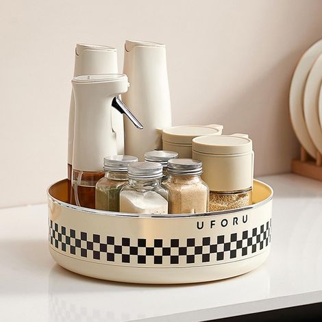 Organiseur rotatif de cuisine, multifonctionnel, pour épices et maquillage, type damier, blanc, maison, de bureau (1/4)