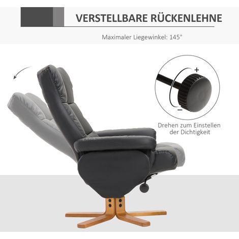Fauteuil relax avec pouf, 360° rotatif, télé fauteuil inclinable, fauteuil de lecture pour chambre, salon, similicuir noir (1/5)
