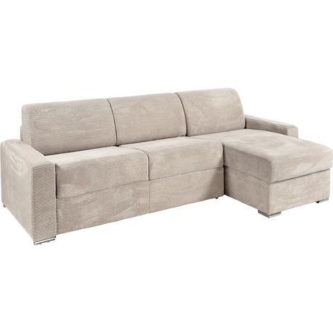 Divano letto angolare reversibile express in Velluto a coste Beige Letto 160 cm Materasso 22 cm memory foam - CALITO (1/5)