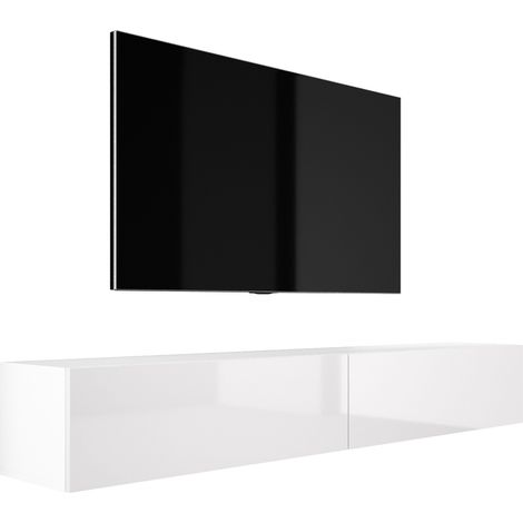 Meuble TV Suspendu, (2 × 100) × 34 × 32 cm, Blanc Mat / Blanc Brillant (1/5)