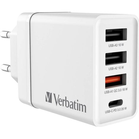 Verbatim CHR-30EU2 Chargeur USB 30 W 3x USB-A, 1x USB-C® Power Delivery, QC 3.0, Power Delivery 3.0 (1/5)