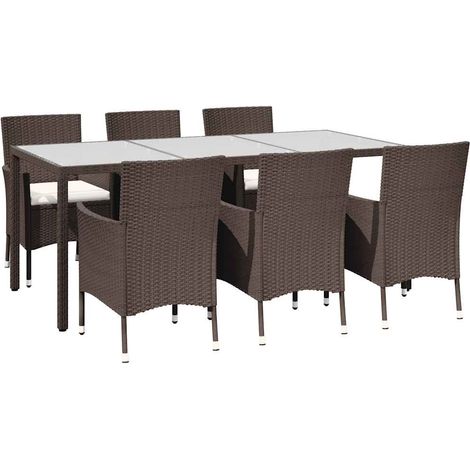 7 Piece Garden Dining Set with Cushions Brown Poly Rattan vidaXL (1/5)
