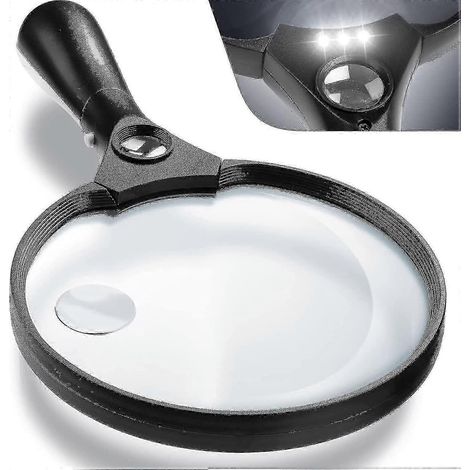 Loupe de poche extra large à LED avec éclairage - Objectif zoom 2x, 4x et 25x - Légère et incassable (1/5)