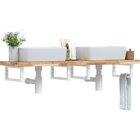 Étagère de vasque murale-Étagère murale-Étagère Suspendue acier et bois massif d'acacia 881095 (1/5)