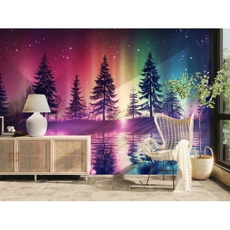 Papier peint nature – Aurores boréales colorées - 150 x 250 cm (1/2)