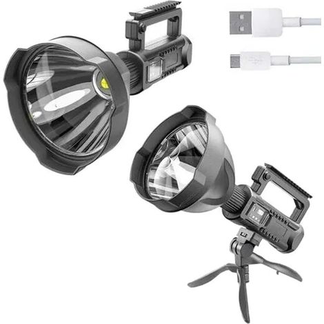 TrAdE Shop Traesio - Torcia A Led Portatile Fo-120 Ricaricabile Usb Con Treppiede Pieghevole Funzione Powerbank - (1/5)