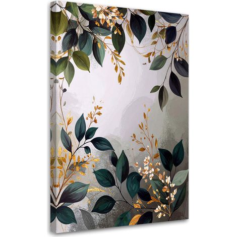 Image sur Toile, Feuilles vertes sur fond gris,20x30 (1/4)