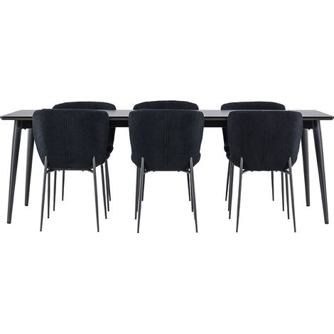 Ellis Essgruppe Tisch 85x230cm und 6 Teddy Stühle schwarz.