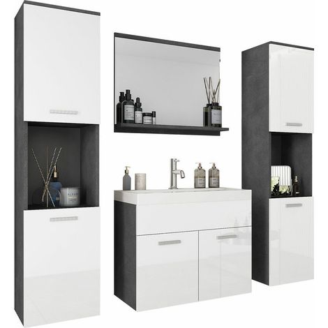 Conjunto de mueble de baño Sarasota 123, Madera gris + Blanco brillante