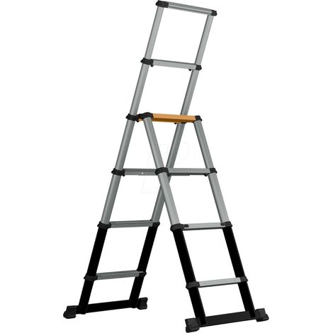 BATAVIA Escabeau télescopique aluminium - 1,75 m 6 marches - pliable compact