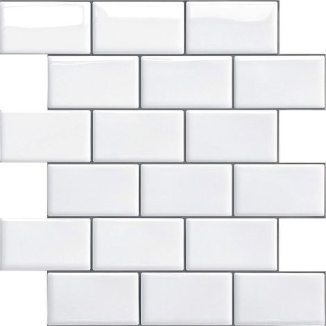 Credence Adhésif pour Cuisine Salle de Bain, Faux Carrelage Adhésif Mur Blanc Credence Cuisine Adhésif, Imperméable Metro 3D Carrelage PVC Adhésif Mural, 4 Pièces (Blanc, 4 Feuilles) (1/5)
