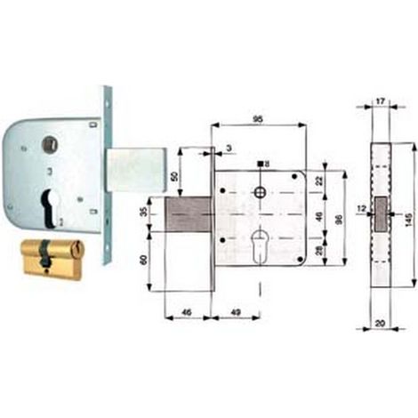 2PZ SERRATURA INFILARE CANCELLI CATENACCIO SCROCCO + QUADRO CILINDRO SAG. 133