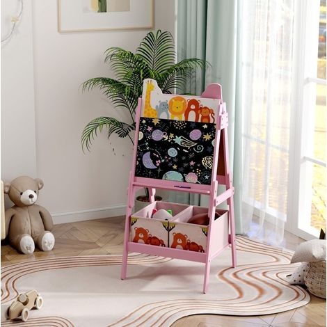 Chevalet enfant 49x53,5x113 cm en bois rose, avec rangement, facile à monter pour chambre FloraGrace (1/5)