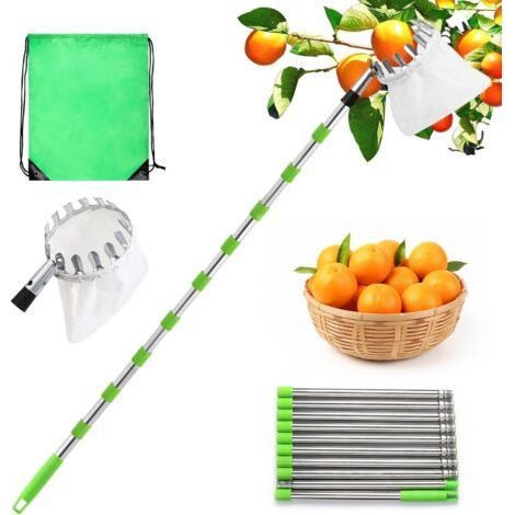 Perche Telescopique 4.2m pour Cueillir Les Fruits, avec Sac de Rangement, en Acier Inoxydable Réglable pour Ramasser Cerises, Pommes, Noix, Olives et Prunes (1/5)