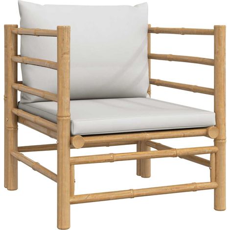vidaXL Divano da Giardino con Cuscini Grigio Chiaro in Bambù (1/5)