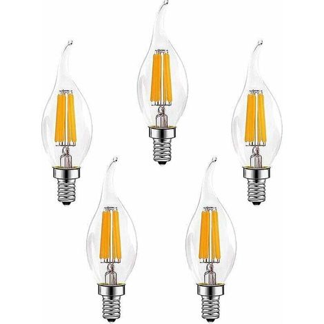 5 Pièces E14 6W Ampoules à Filament LED à Intensité Variable(Équivalent Lampe Halogène 60W)600LM Blanc Chaud 2700K Ampoule à Bougie Rétro C35 Lampe à Économie D'énergie [Classe énergétique A++] (1/4)