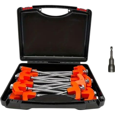 Piquets de tente, paquet de 10, 1 douille hexagonale, 1 boîte de rangement noire, piquets de camping en métal, adaptés au camping (orange)