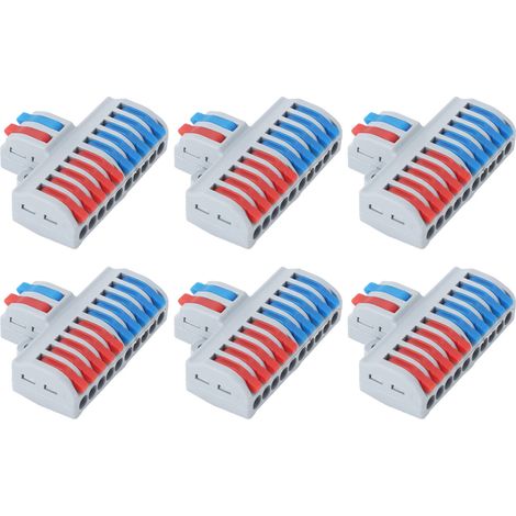 Lot de 6 connecteurs à levier pour câbles électriques, 2 entrées, 10 sorties, connexion rapide, pour éclairage (1/5)