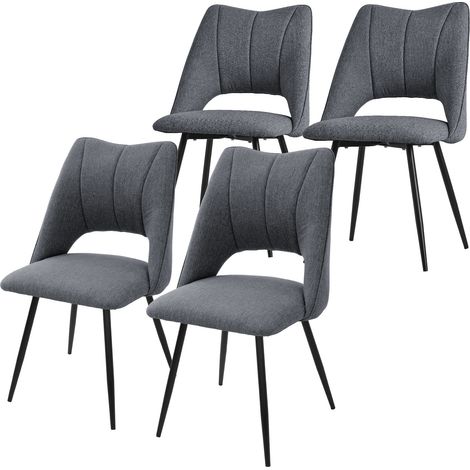 ML-Design Set di 4 Sedie per Sala da Pranzo Grigio Seduta in Poliestere con Gambe in Metallo Nero Poltrona da Cucina con Schienale da Soggiorno Sedie Imbottite per Ufficio Poltrone