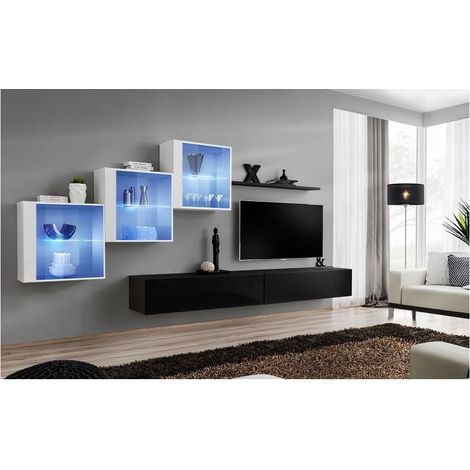 Ensemble meuble TV mural  - Switch XX - 330 cm  x 160 cm x 40 cm - Blanc et noir - Livraison gratuite