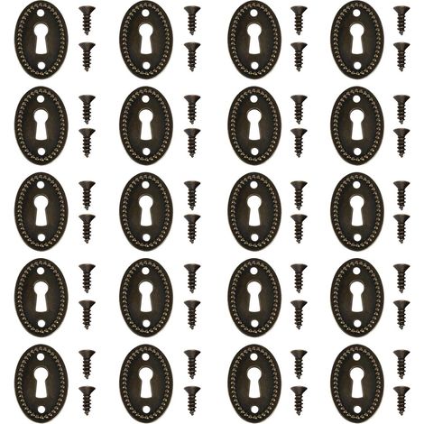 20pcs Couvercles de Trou Serrure Ovales Antiques avec Vis de Fixation Plaques d'écusson Trou pour Tiroir de Porte d'armoire Coffre 36.5x24mm (1/5)