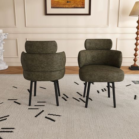 Chaise de salle à manger pivotante 360°, fauteuil rembourré en chenille, dossier incurvé, confortable pour salle à manger, salon ou coiffeuse, vert olive. (1/5)