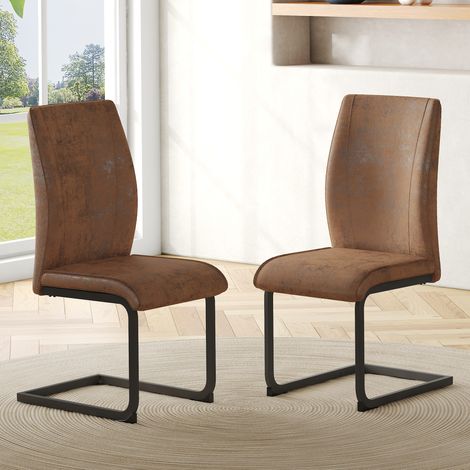 Lot de 2 chaises de salle à manger marron en tissu technique, design ergonomique, confortables et esthétiques à la fois, pieds métalliques noirs. (1/5)