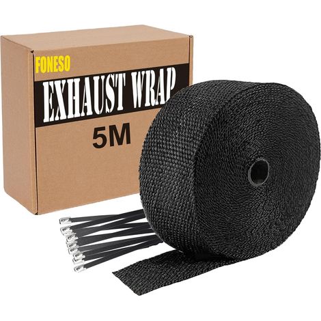 5M Ruban Isolant Thermique avec 10 Attaches Noir de Câble en Acier Inoxydable, pour Collecteurs d'Echappement Moto et Voiture (1/5)