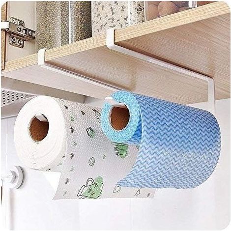 Porte-rouleau de cuisine à fixer sur une porte d'armoire et sous un placard, 2 porte-serviettes sous un placard, sans perçage pour cuisine et salle de bain (1/5)