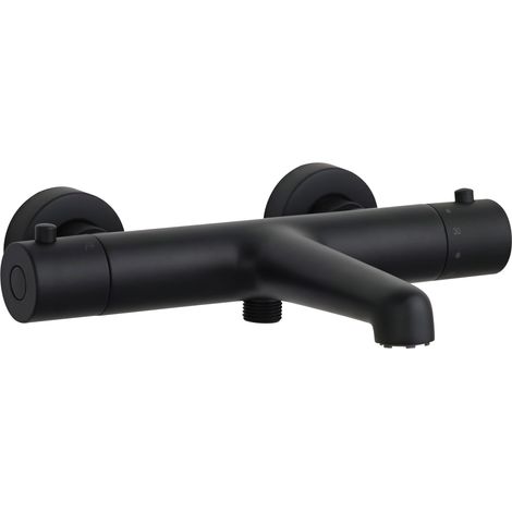 SCHÖNER WOHNEN-Kollektion Wannenthermostat DICU, Badewannenarmatur mit Thermostat Verbrühschutz, Mischbatterie für Badewanne, Mattschwarz