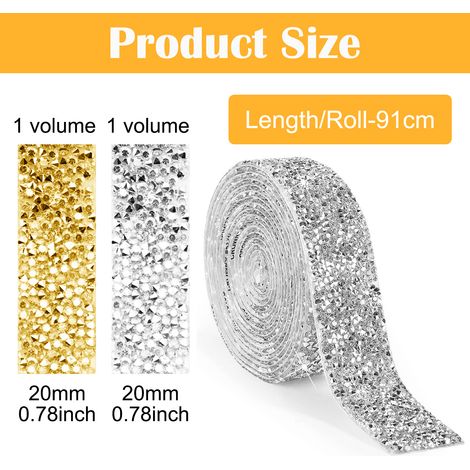 Ruban De Strass Auto-Adhésif - 2 Rouleaux 1,82 Mètre Chaque - Largeur 2 Cm - Or Et Argent - Pour Décoration DIY Miroirs Cadres Meubles (1/5)