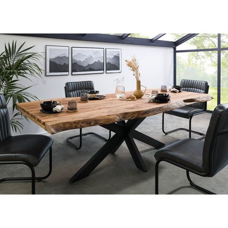 Baumtisch Sheesham 180x90x77 natur sandgestrahlt / Kreuzgestell anthrazit glänzend FREEFORM 5