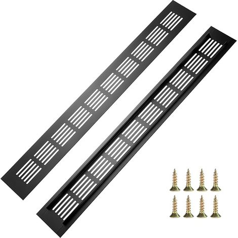 2 Pack 400 x 50mm Aluminium Rectangular Ventilation Grille for Cabinets, Cupboards & Kitchens - Black Door Grille Anti-Humidity & Corrosion Resistant (1/5)