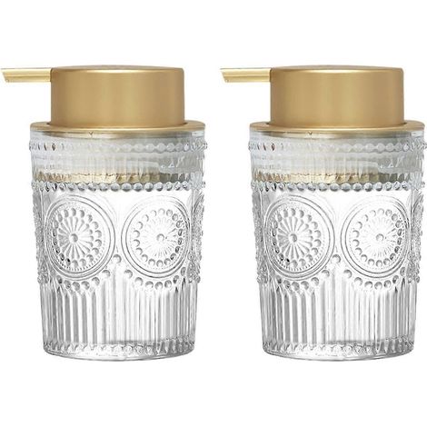 Distributeur de savon liquide pour les mains en flacon de verre rechargeable avec pompe intégrée, idéal pour la cuisine, la salle de bain et le plan de travail. (1/5)